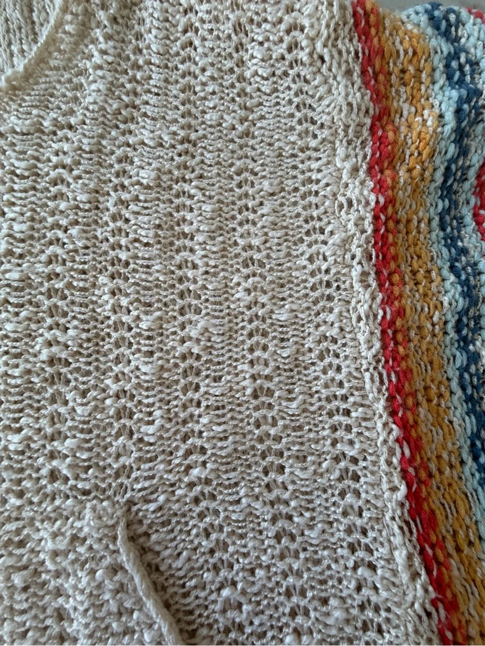 EASEL Cream Multicolor Stripe Open Knit Sweater Hoodie! S - Picture 5 of 7